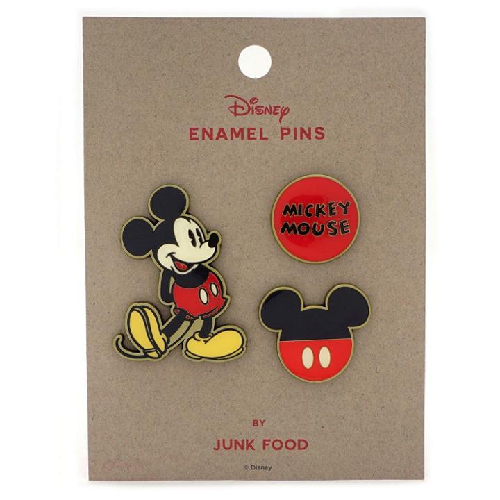 Junk Food Mickey Mouse Pin Set 3ct, Adult Unisex, Black