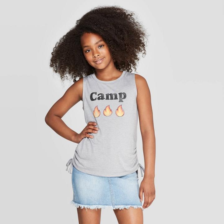 Girls' Cinched Side Graphic Tank Top - Art Class Gray