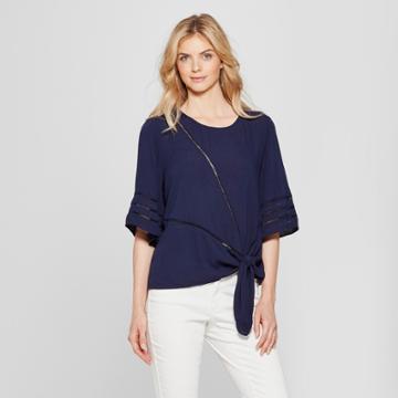 Johnpaulrichard Women's Textured Side Tie Short Sleeve T-shirt - John Paul Richard - Navy
