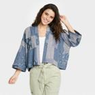 Women's Patchwork Cropped Kimono Jacket - Universal Thread Navy