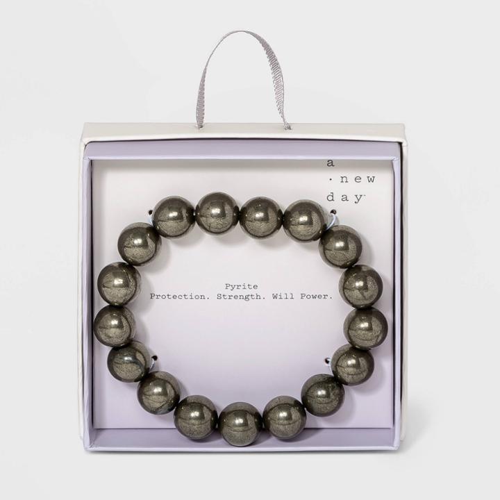Semi-precious Real Pyrite Beaded Stretch Bracelet - A New Day Metallic