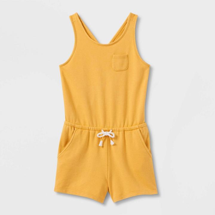 Girls' Sleeveless Knit Romper - Cat & Jack Medium Mustard Yellow