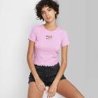 Women's Short Sleeve Lettuce Edge Baby T-shirt - Wild Fable Pink