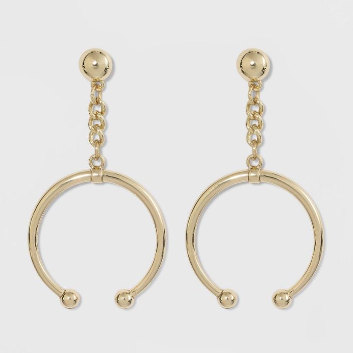 Casted Metal, Curb Chain Post Top Drop Earrings - Wild Fable Gold, Bright Gold