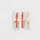 Faux Duo Enamel And Pearl Huggie Hoop Earrings - A New Day Rust, Red