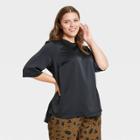 Women's Plus Size Elbow Sleeve Silky Top - Who What Wear Black