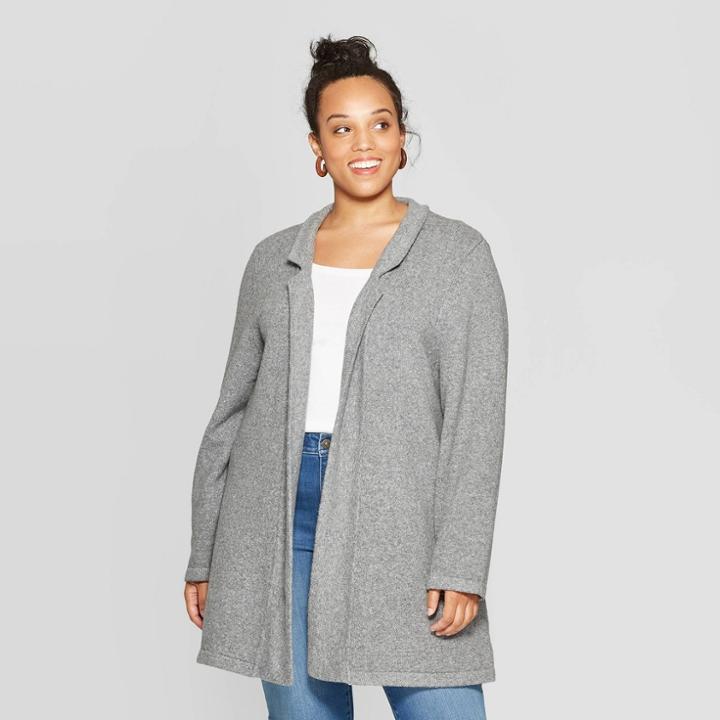 Women's Plus Size Long Sleeve Car Coat - Ava & Viv Light Heather Gray