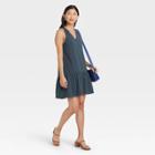 Women's Sleeveless Ruffle Hem Knit Dress - A New Day Navy