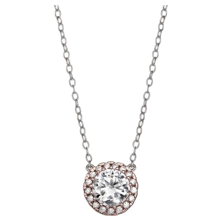 Distributed By Target Women's Pave Necklace With Cubic Zirconia In Two Tone Rose Gold Over Sterling Silver - Silver/rose