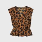 Women's Leopard Print Sleeveless Ruffle Blouse - Who What Wear Brown