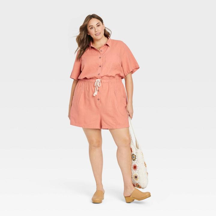 Women's Plus Size Short Sleeve Boilersuit - Universal Thread Blush