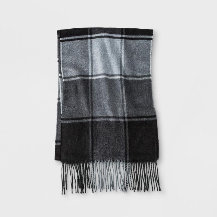 Men's Colorblock Brushed Fringe Wrap Scarf - Goodfellow & Co Black