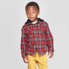 Toddler Boys' Long Sleeve Hooded Plaid Button-down Shirt - Art Class Red