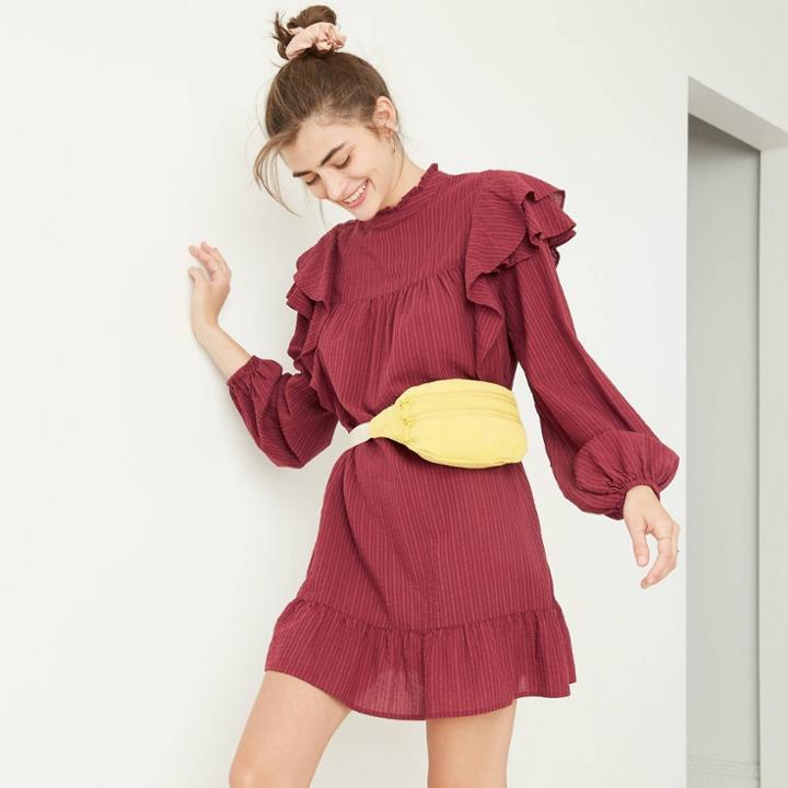 Women's Long Sleeve Ruffle Dress - Wild Fable Red
