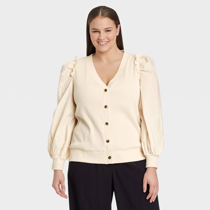 Women's Plus Size Mixed Media Cardigan - Who What Wear Cream