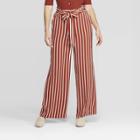 Women's Striped Regular Fit High-rise Tie Waist Wide Leg Pants - A New Day Rust