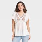 Women's Short Sleeve Embroidered Knit Top - Knox Rose White