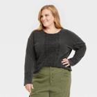 Women's Plus Size Long Sleeve Crewneck Lace Top - Knox Rose Black