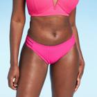 Women's Ribbed Strappy Side Cheeky Bikini Bottom - Shade & Shore Raspberry