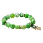 Women's Zirconite Eye Hamsa Charm Faceted Colored Stones Stretch Bracelet-lt Green, Green