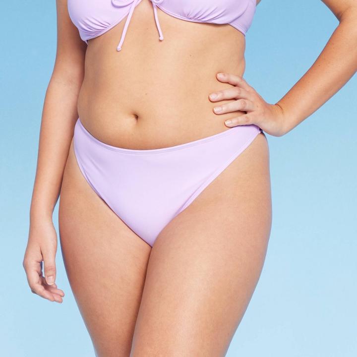 Women's Mid-waist Extra High Leg Cheeky Bikini Bottom - Wild Fable Lilac Purple