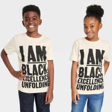 Little Giants Giant Shorties Black History Month Kids' I Am Black Excellence Unfolding Short Sleeve T-shirt - White