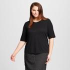 Women's Plus Size Rib Trim Elbow Sleeve T-shirt Black X - Who What Wear