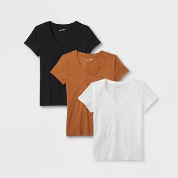 Women's Short Sleeve 3pk T-shirt - Universal Thread White/black/brown