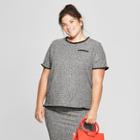 Women's Plus Size Tweed Short Sleeve Top - Ava & Viv Black/white X
