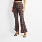 Women's Mid-rise Flare Pants - Future Collective With Kahlana Barfield Brown Brown Plaid