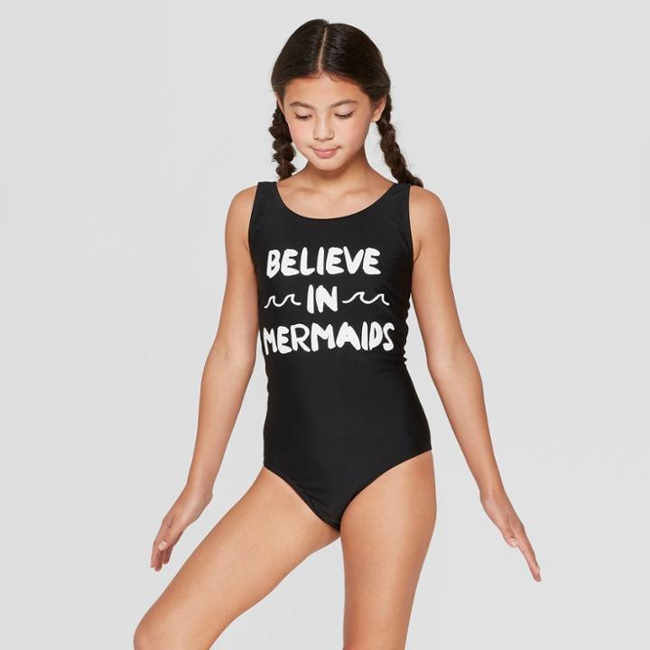Girls' Believe In Mermaids One Piece Swimsuit - Art Class Black