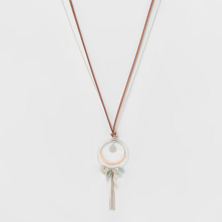 Chain, Suede & Circle Pendant With Charms Long Necklace - A New Day,