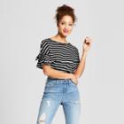 Women's Striped Tie Sleeve Top - 3hearts (juniors') Black/white