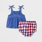 Baby Girls' Gauze Smocking Top & Bottom Set - Cat & Jack 0-3m, Blue/red/white
