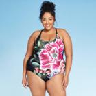 Women's Plus Size Flower One Piece Swimsuit - Kona Sol Black