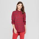 Women's Plaid Long Sleeve Tunic - Universal Thread Red