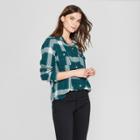 Women's Long Sleeve Plaid Flannel Shirt - Universal Thread Green Plaid