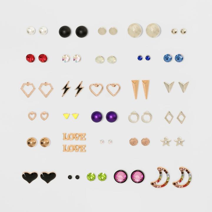 Mixed Love, Moon, Post Back Stud Earring Set 30ct - Wild Fable,