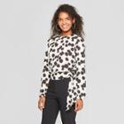 Women's Polka Dot Long Sleeve Drapey Tie Blouse - Who What Wear Cream/black L, Ivory/black Polka Dot