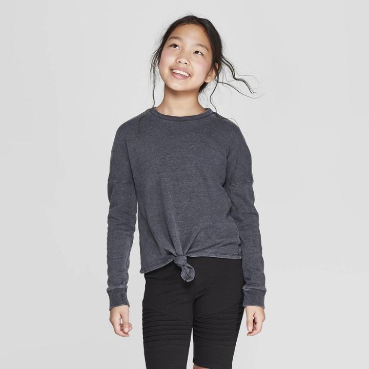 Girls' Tie Front Sweatshirt - Art Class Black