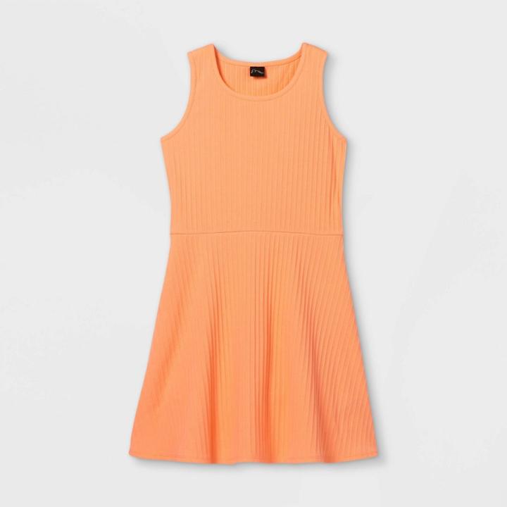 Girls' Tank Scoop Neck Rib-knit Skater Dress - Art Class Orange