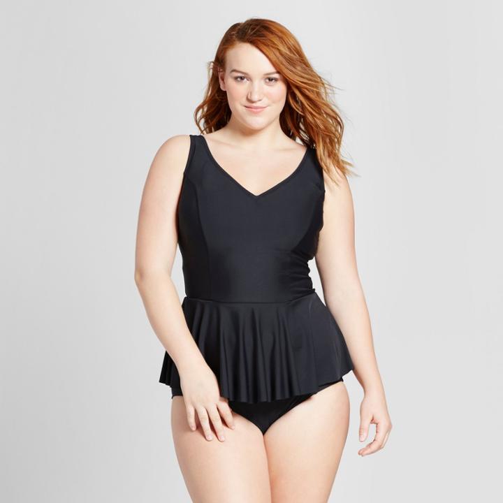 Sea Angel Women's Plus Size Peplum Tankini Top - Black
