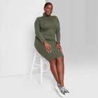 Women's Plus Size Long Sleeve Knit Dress - Wild Fable Green Olive