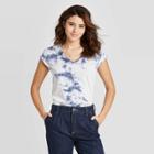 Women's Relaxed Fit Short Sleeve V-neck Tie-dye T-shirt - Universal Thread Blue