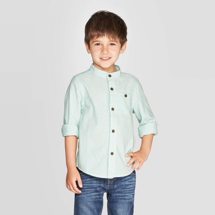 Toddler Boys' Button-down Shirt - Cat & Jack Aqua 2t, Boy's, Size: