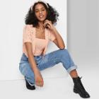 Women's Short Sleeve Floral Embroidered Cropped Cardigan - Wild Fable Dusty Peach