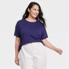 Women's Plus Size Short Sleeve Casual T-shirt - A New Day Navy Blue