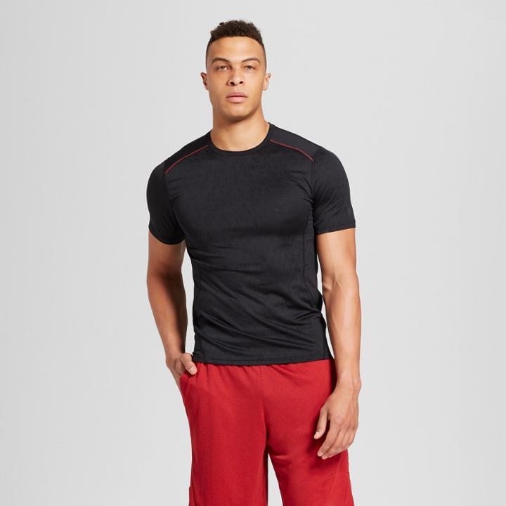 Men's Compression Jacquard Mesh Pieced Short Sleeve T-shirt - C9 Champion Black