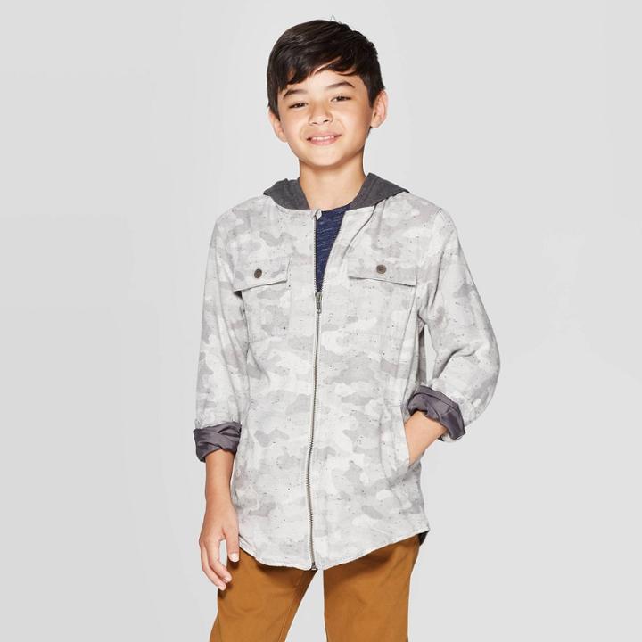 Boys' Long Sleeve Shirt Jacket - Cat & Jack Gray S, Boy's,