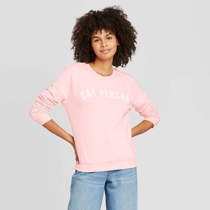Women's Cat Person Long Sleeve Sweatshirt - Zoe+liv (juniors') - Pink
